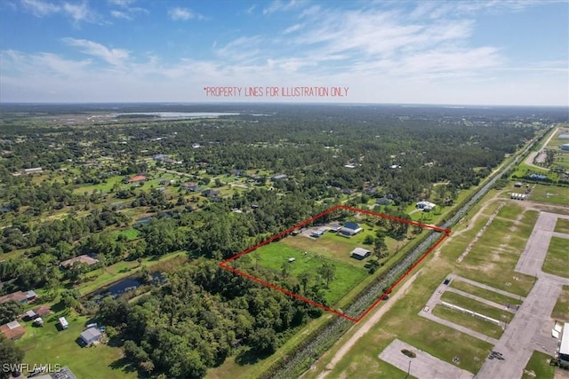 birds eye view of property with a view of trees