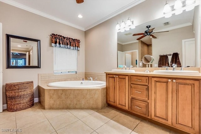 full bathroom featuring crown molding, visible vents, and a sink