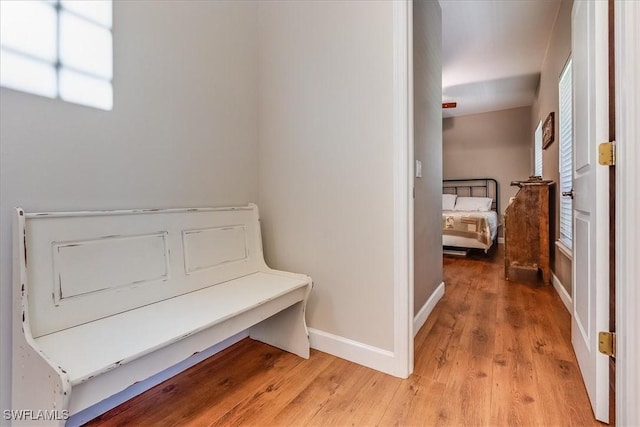 interior space with light wood finished floors and baseboards