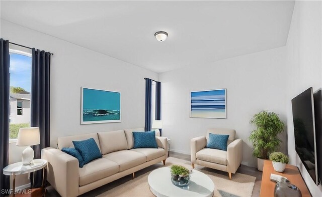 living room with hardwood / wood-style flooring