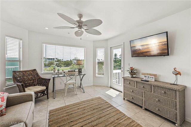 4501 Seair Ln, Upper Captiva, FL 33924 - sitting room with ceiling fan, light tile patterned floors, baseboards, and recessed lighting