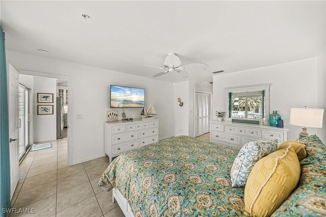 4501 Seair Ln, Upper Captiva, FL 33924 - bedroom with light tile patterned floors, ceiling fan, and a closet