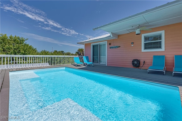 view of swimming pool with ceiling fan