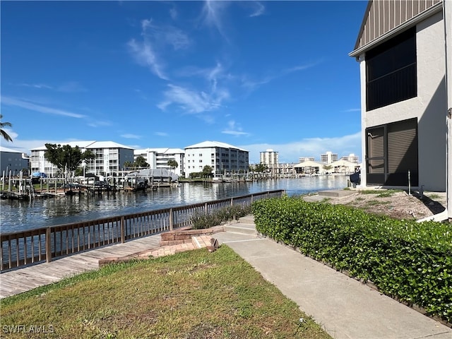 view of dock featuring a water view