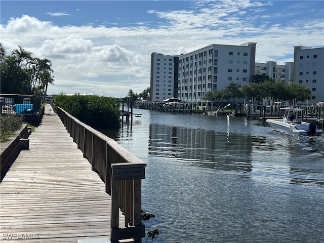 dock area featuring a water view