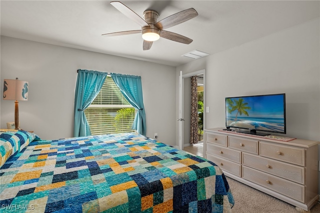 bedroom with carpet flooring and ceiling fan