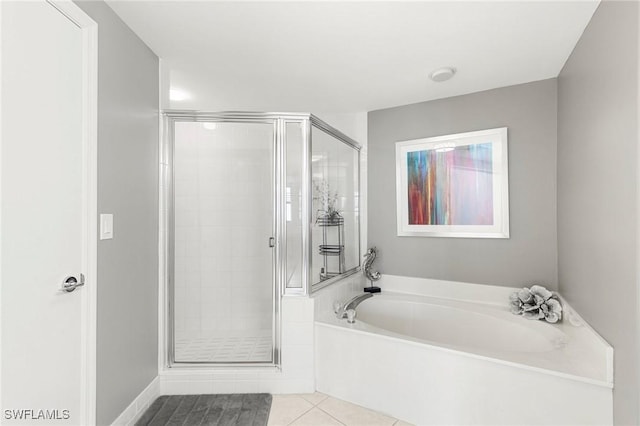 bathroom with plus walk in shower and tile patterned floors