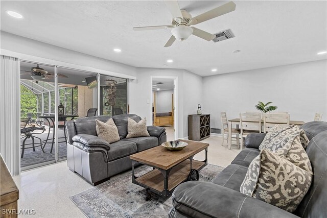 living room with ceiling fan