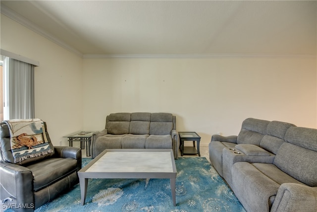 living room with crown molding