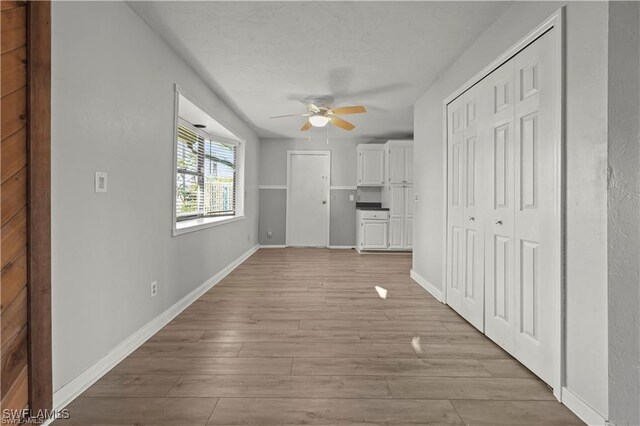 interior space featuring light hardwood / wood-style flooring and ceiling fan