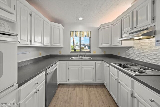 kitchen featuring sink, light hardwood / wood-style flooring, white cabinetry, and stainless steel dishwasher