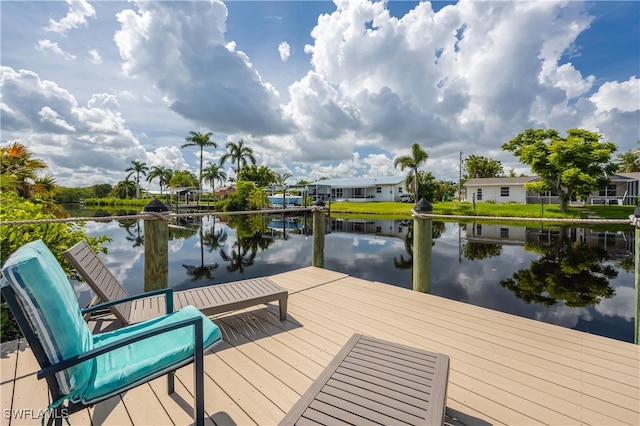 view of dock with a water view