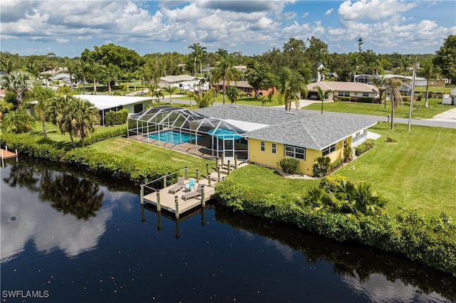 aerial view featuring a water view