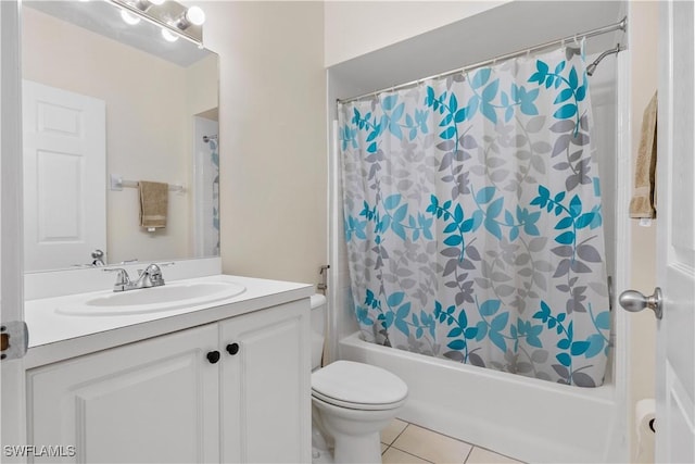 14831 Park Lake Dr Unit 309, Fort Myers, FL 33919 - bathroom with toilet, shower / tub combo with curtain, tile patterned flooring, and vanity