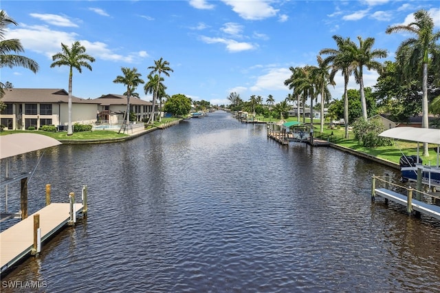 view of dock featuring a water view