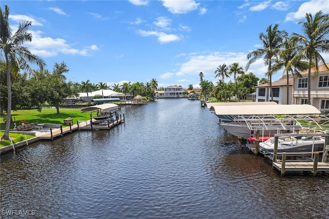 dock area with a water view