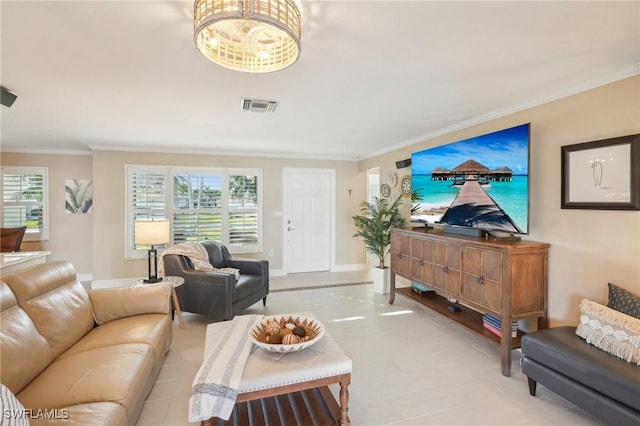 living room featuring ornamental molding