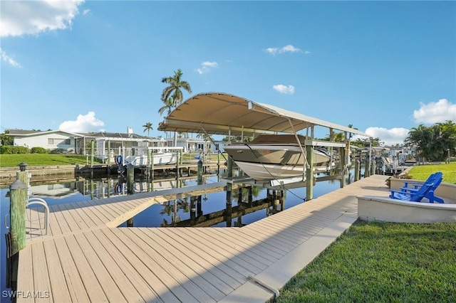 dock area with a water view