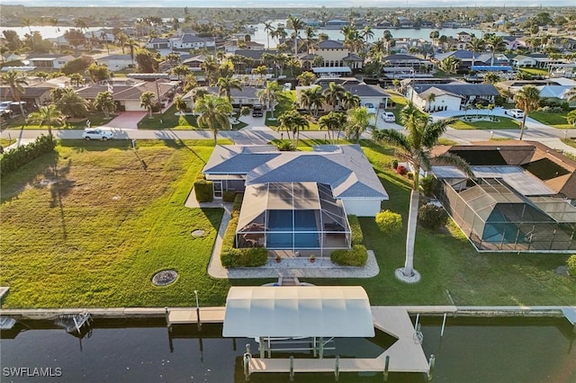 aerial view featuring a water view