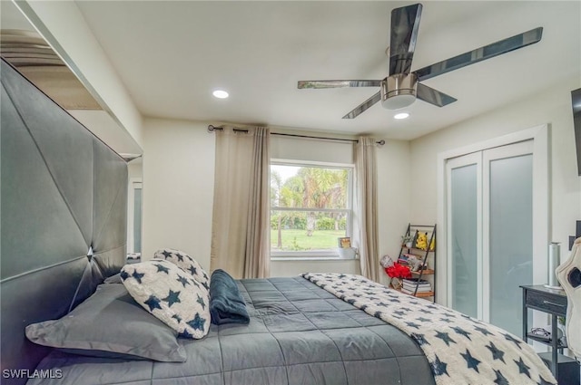 bedroom with a closet and ceiling fan