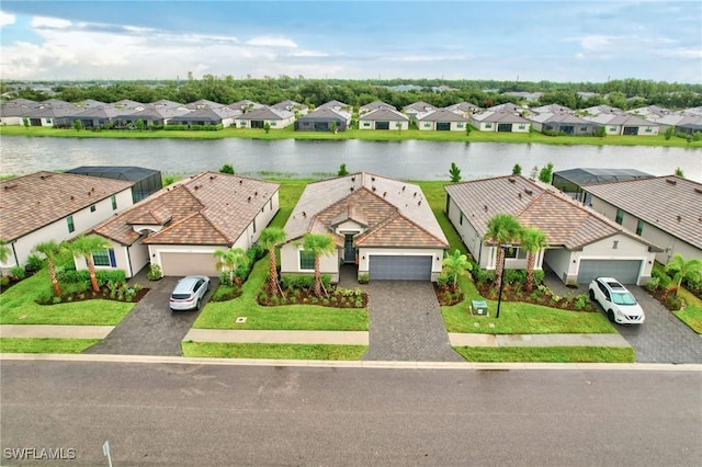 aerial view with a water view