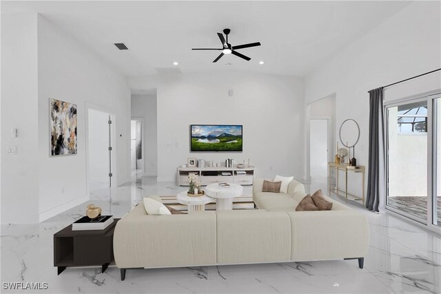 living room with ceiling fan