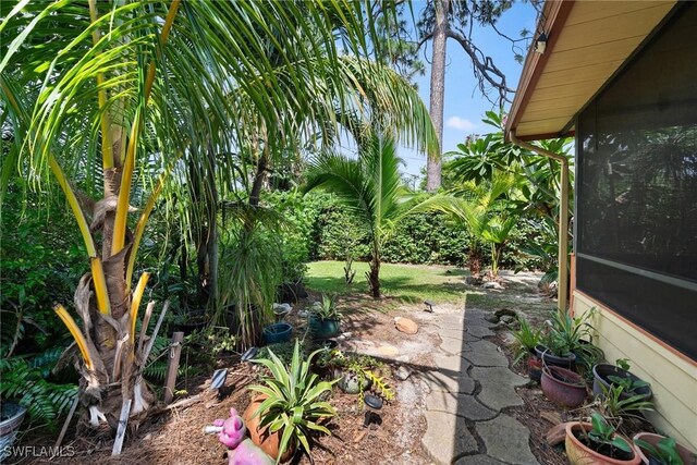 view of yard with a patio area and a sunroom