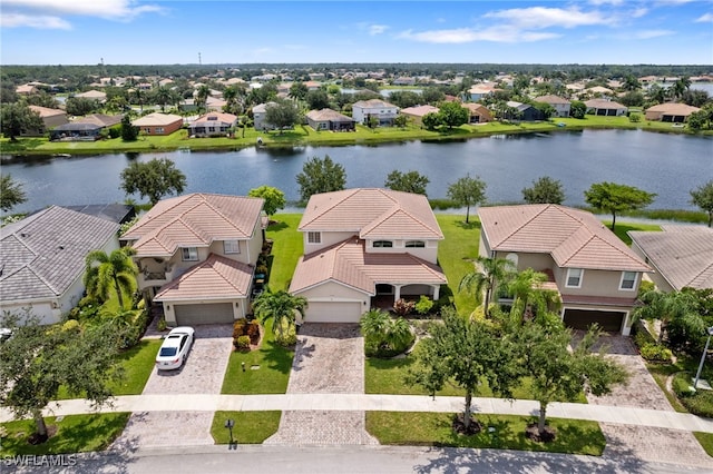 aerial view with a water view