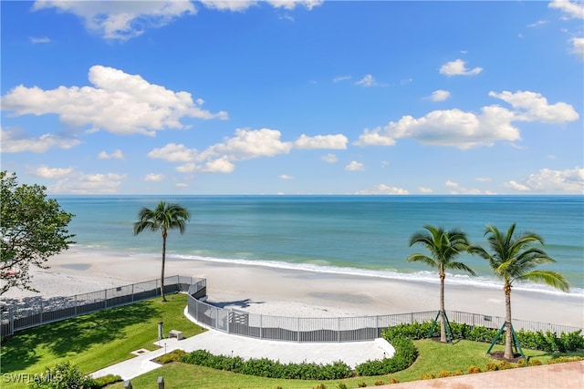 view of water feature featuring a beach view