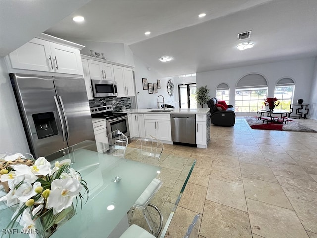 kitchen featuring sink, stainless steel appliances, plenty of natural light, and tasteful backsplash