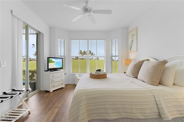 bedroom featuring ceiling fan and hardwood / wood-style floors