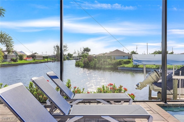 dock area with a water view