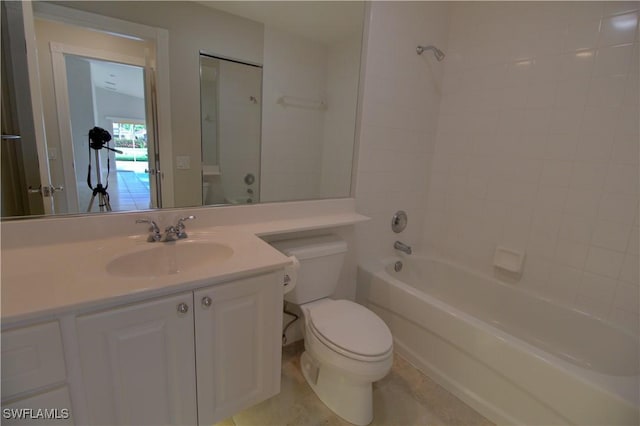 bathroom featuring toilet, shower / washtub combination, and vanity