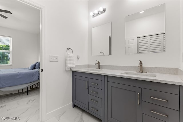 bathroom with vanity and ceiling fan