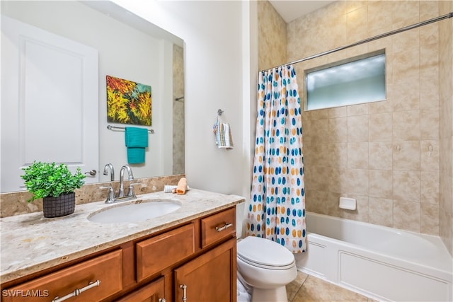 full bathroom featuring vanity, toilet, tile patterned floors, and shower / bath combo