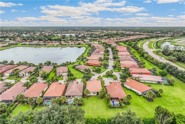 aerial view featuring a water view