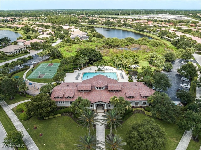 aerial view with a water view