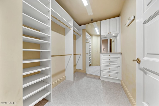 walk in closet featuring carpet flooring