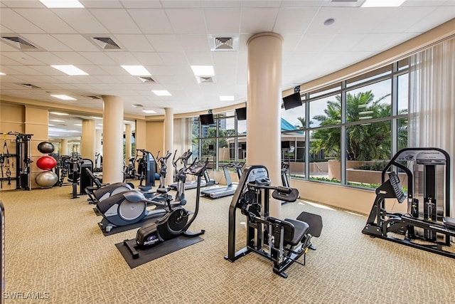 workout area featuring carpet and visible vents