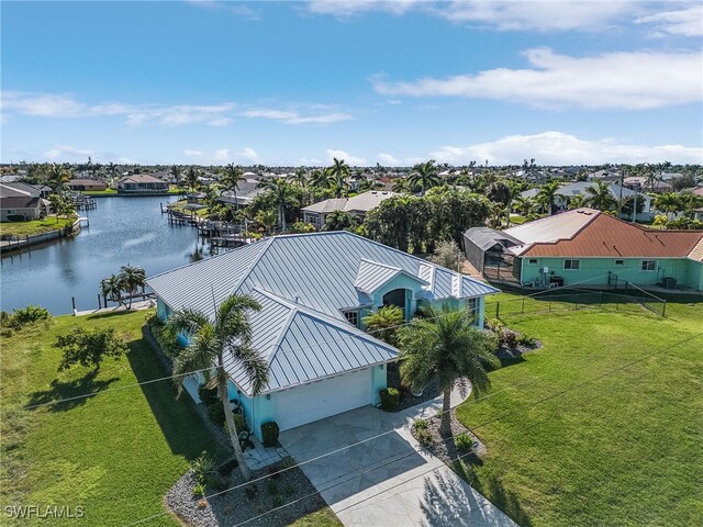 bird's eye view featuring a water view