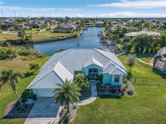 aerial view with a water view