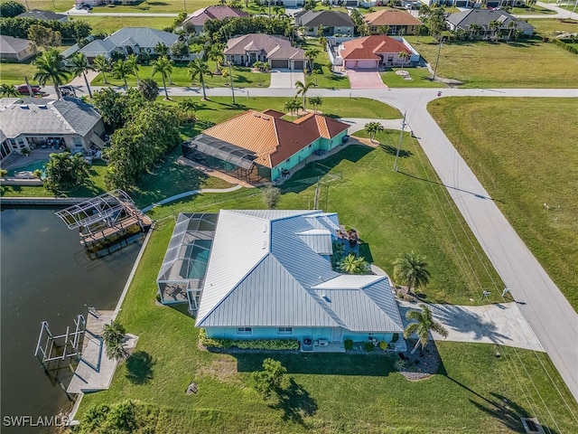 aerial view with a water view