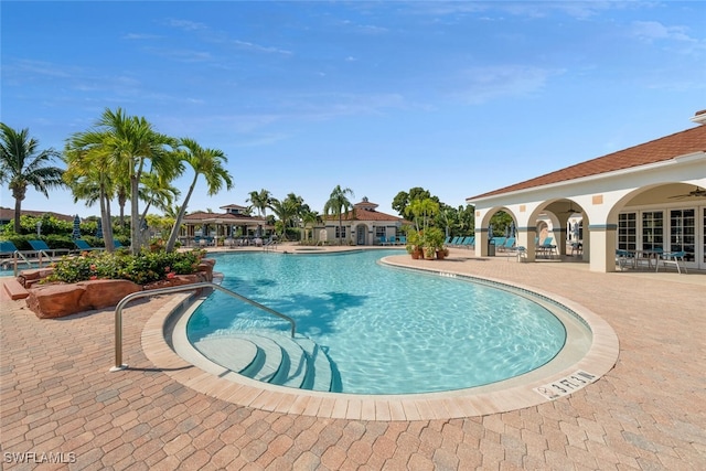 view of pool featuring a gazebo and a patio area