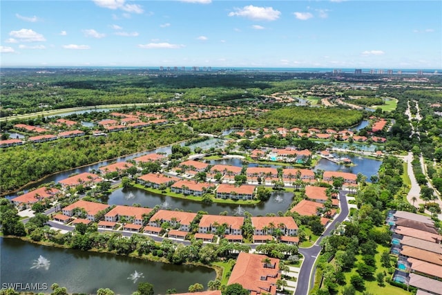 aerial view with a water view