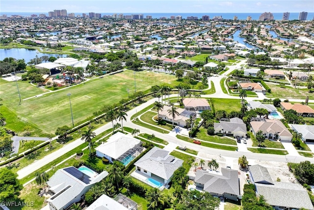 aerial view with a water view