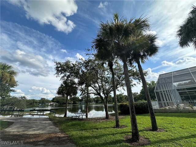 property view of water with a boat dock