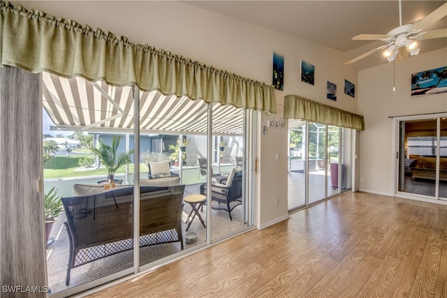 interior space featuring ceiling fan and light hardwood / wood-style floors