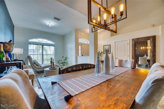 dining room with an inviting chandelier