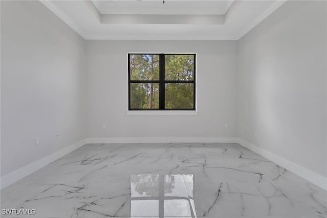 spare room featuring a tray ceiling