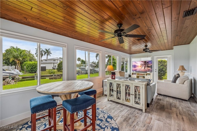 sunroom / solarium with wood ceiling and visible vents